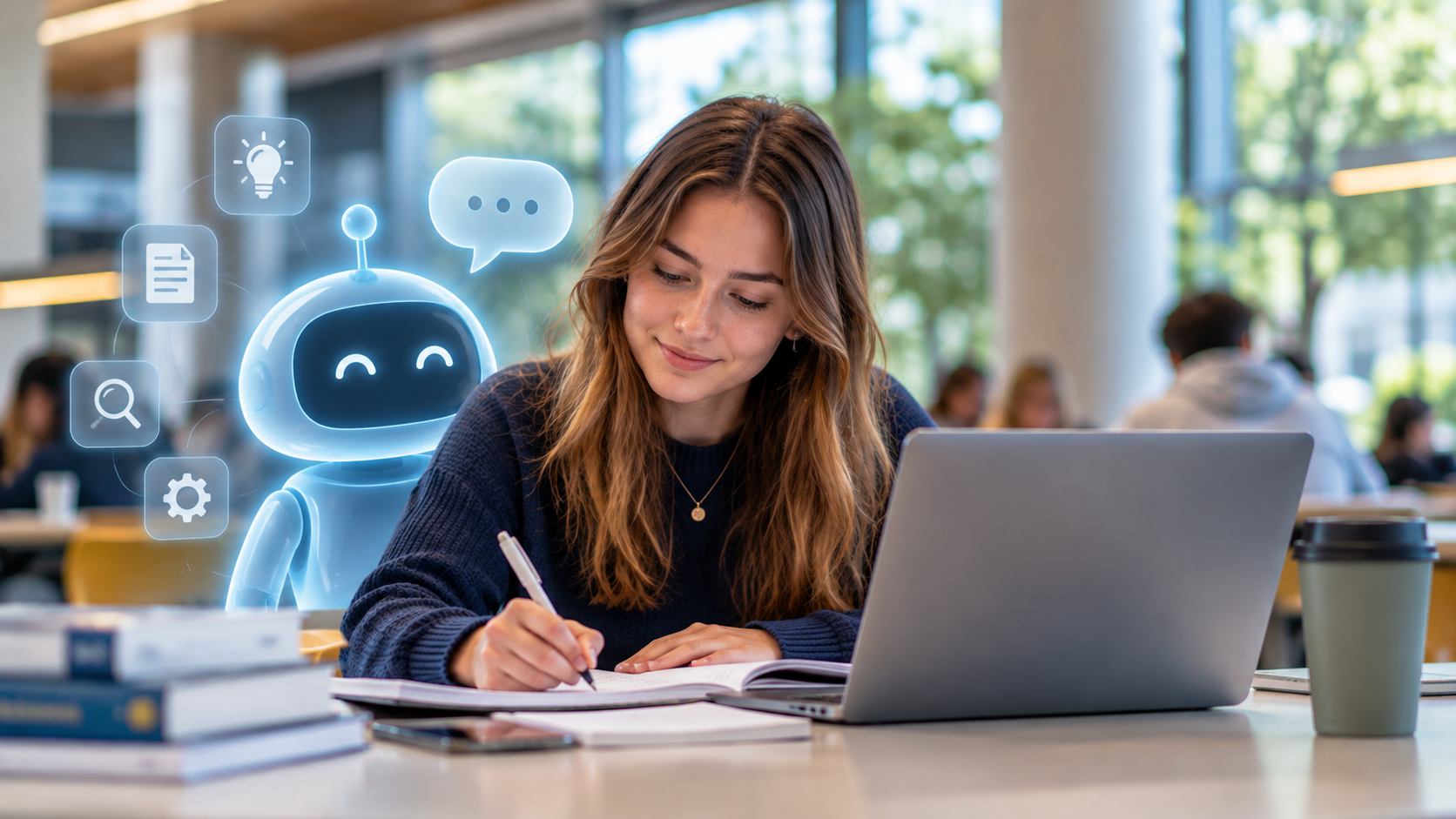 A student studying with AI as a support, not a substitute.