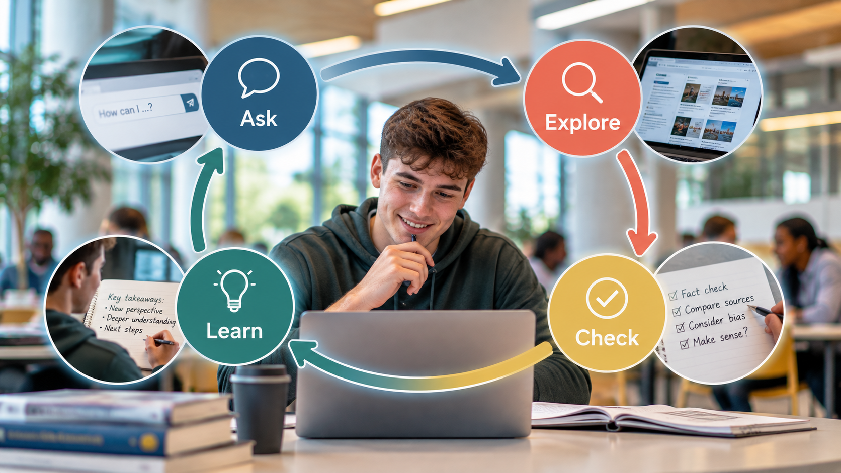Ask → Explore → Check → Learn cycle